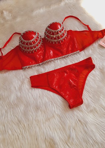 Nbb Kırmızı İşlemeli Mini Bra Takımı