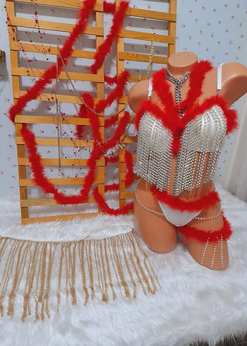 Kırmızı Boncuklu Vücut Zinciri - Yılan Desenli - Görsel 6