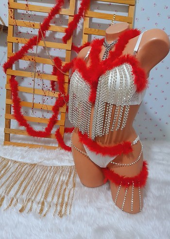 Kırmızı Boncuklu Vücut Zinciri - Yılan Desenli - Görsel 7