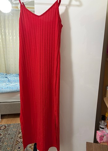 Kırmızı nar çiçeği Uzun Elbise