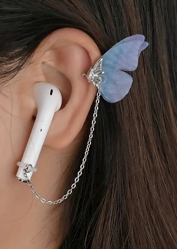 Mavi Zincir Detaylı Kelebekli Kulaklık Süsü - Görsel 2