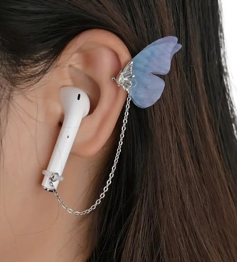 Mavi Zincir Detaylı Kelebekli Kulaklık Süsü - Görsel 2