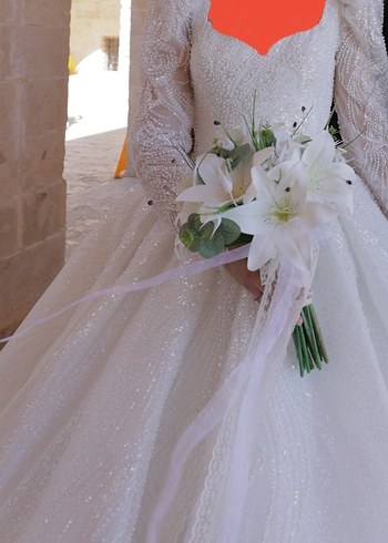 Parıltılı Beyaz Prenses Gelinlik kalp Yaka - Görsel 4