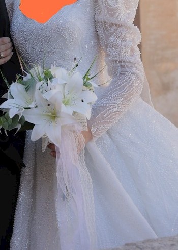 Parıltılı Beyaz Prenses Gelinlik kalp Yaka - Görsel 3