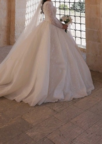 Parıltılı Beyaz Prenses Gelinlik kalp Yaka - Görsel 2