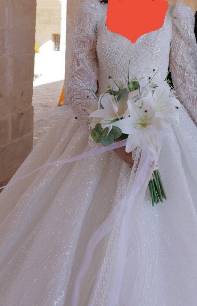 Parıltılı Beyaz Prenses Gelinlik  kalp Yaka - Görsel 4