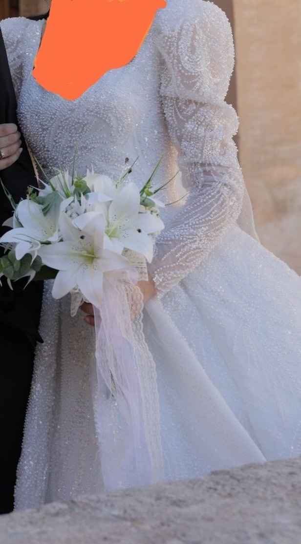 Parıltılı Beyaz Prenses Gelinlik  kalp Yaka - Görsel 3