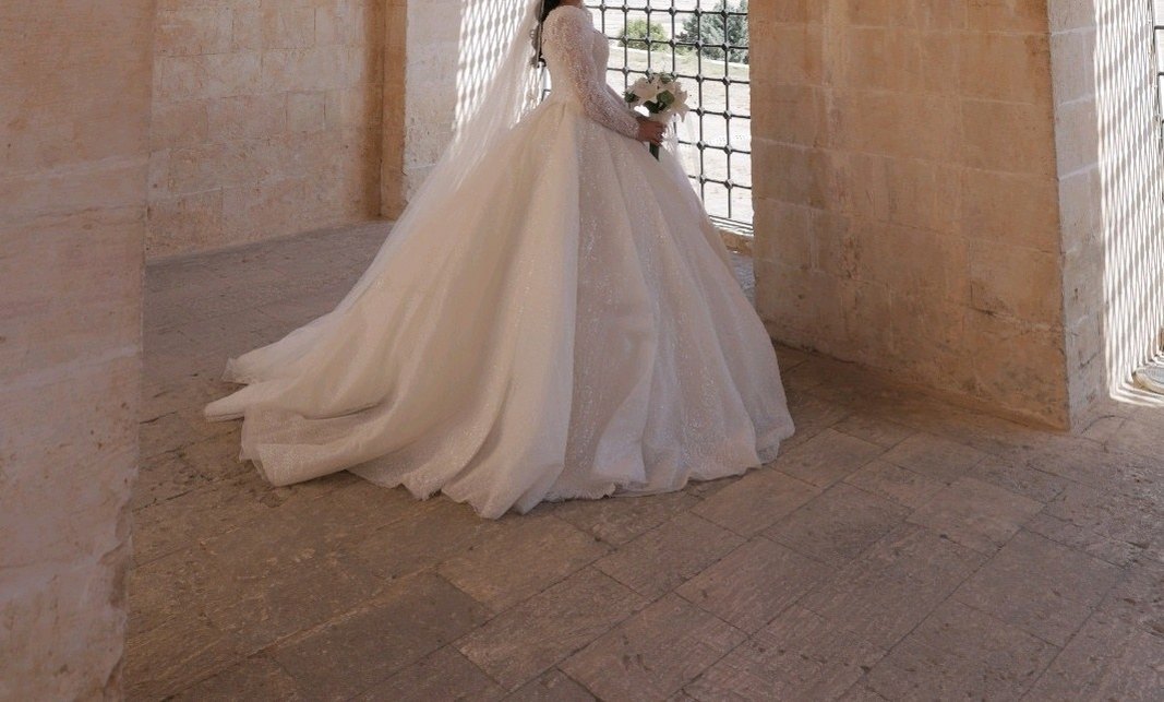 Parıltılı Beyaz Prenses Gelinlik  kalp Yaka - Görsel 2