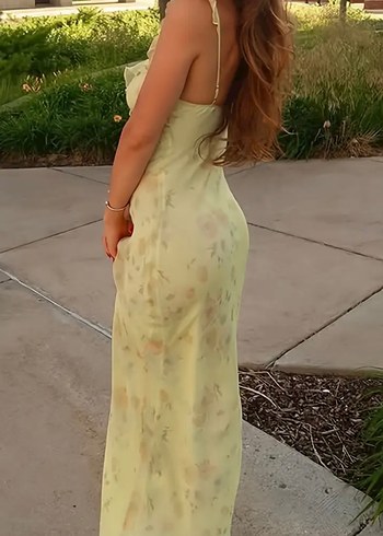 Sarı Çiçek Desenli Pinterest  Elbise - Görsel 3