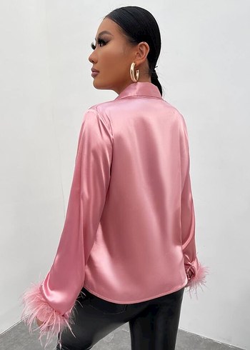 Shein Saten V Yaka Kadın Bluz - Görsel 5