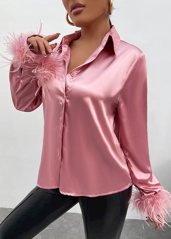 Shein Saten V Yaka Kadın Bluz - Görsel 4