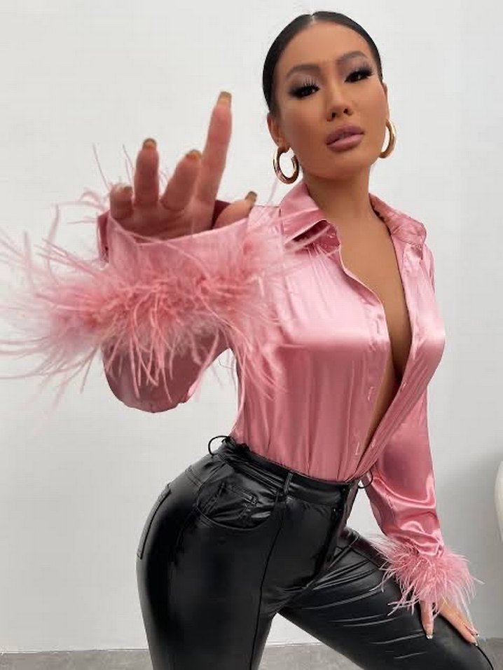 Shein Saten V Yaka Kadın Bluz - Görsel 3
