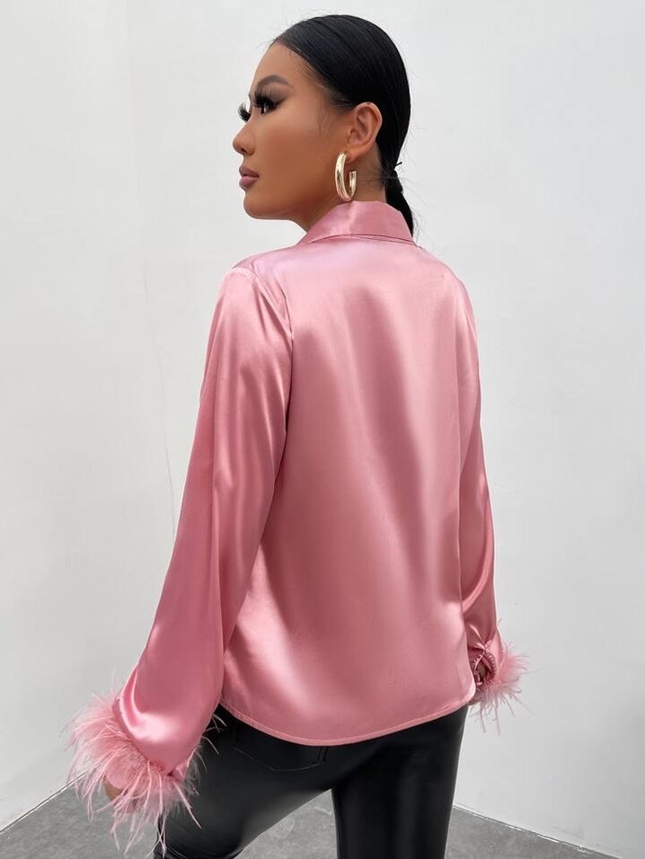 Shein Saten V Yaka Kadın Bluz - Görsel 5