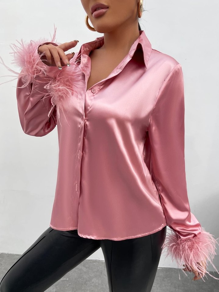 Shein Saten V Yaka Kadın Bluz - Görsel 4