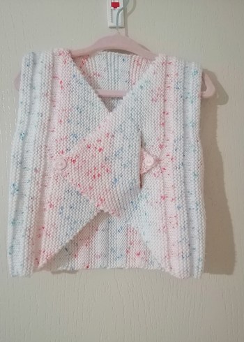 Kız Çocuk Pastel Renkli V Yaka Örme Yelek - Görsel 5