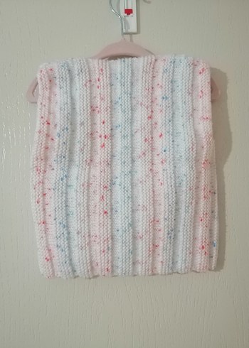 Kız Çocuk Pastel Renkli V Yaka Örme Yelek - Görsel 3