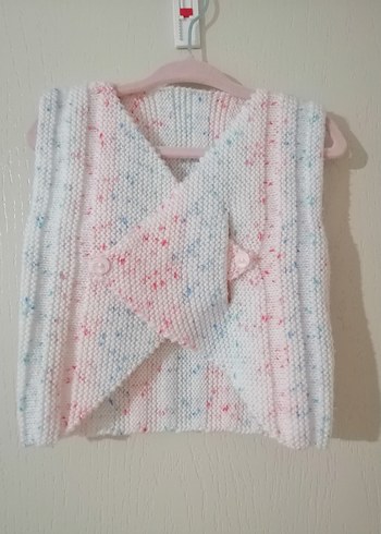 Kız Çocuk Pastel Renkli V Yaka Örme Yelek - Görsel 4