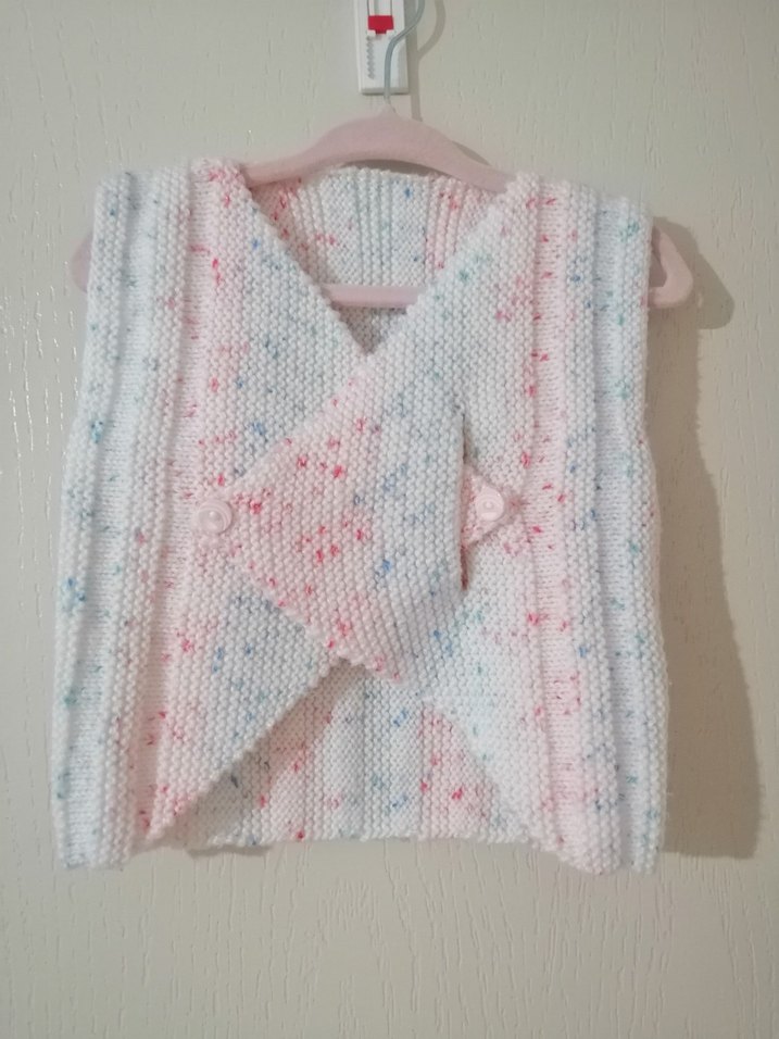 Kız Çocuk Pastel Renkli V Yaka Örme Yelek - Görsel 4