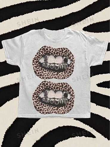 leopar desenli basic tişort
