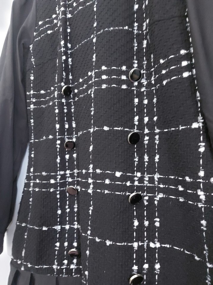 Kareli Pilili Siyah Mini Elbise - Görsel 4