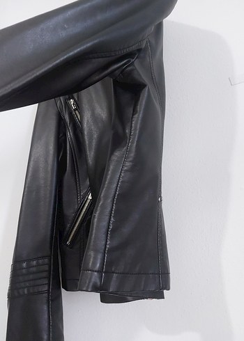 Siyah Deri Biker Ceket - Görsel 7