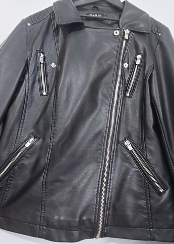 Siyah Deri Biker Ceket - Görsel 6