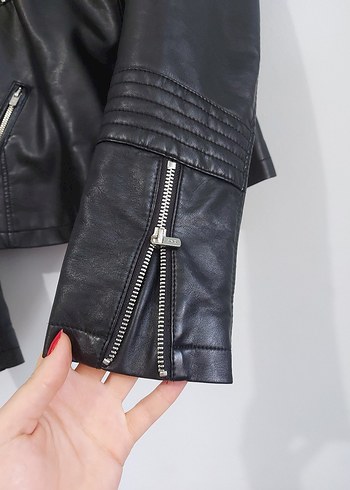 Siyah Deri Biker Ceket - Görsel 8