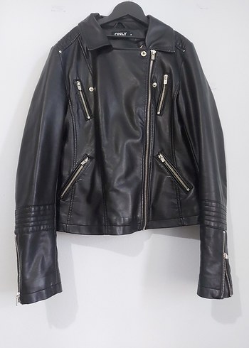 Siyah Deri Biker Ceket - Görsel 13