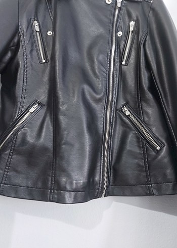 Siyah Deri Biker Ceket - Görsel 10