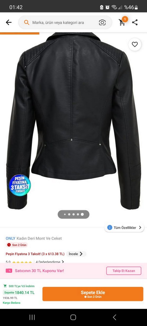 Siyah Deri Biker Ceket - Görsel 2