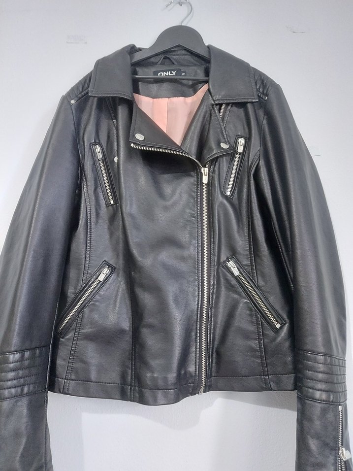 Siyah Deri Biker Ceket - Görsel 5