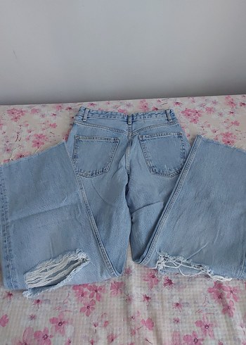 Düğmeli Gevşek Kesim Mavi Kadın Kot Pantolon - Görsel 3