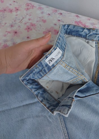 Düğmeli Gevşek Kesim Mavi Kadın Kot Pantolon - Görsel 2