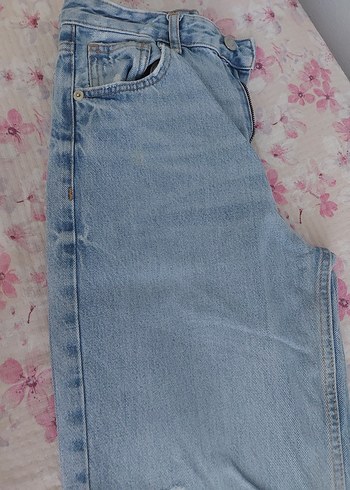 Düğmeli Gevşek Kesim Mavi Kadın Kot Pantolon - Görsel 6