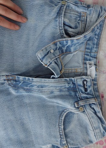 Düğmeli Gevşek Kesim Mavi Kadın Kot Pantolon - Görsel 4