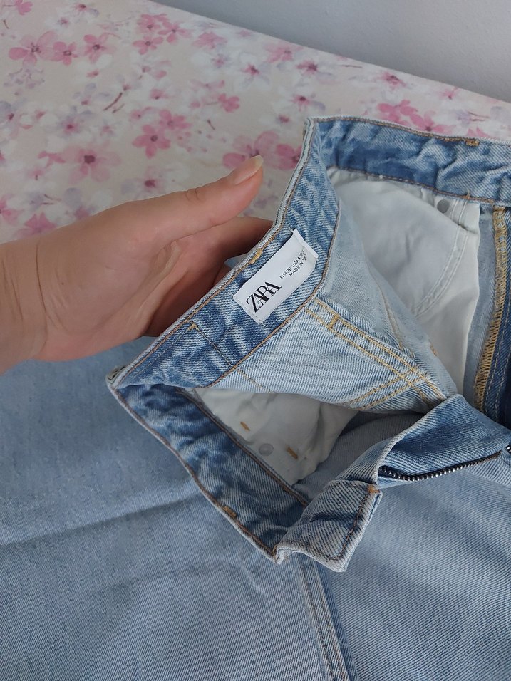 Düğmeli Gevşek Kesim Mavi Kadın Kot Pantolon - Görsel 2