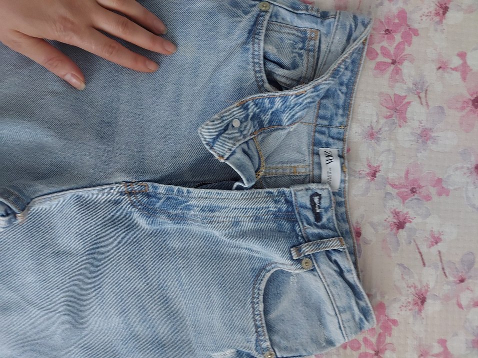 Düğmeli Gevşek Kesim Mavi Kadın Kot Pantolon - Görsel 4