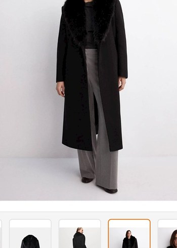 Siyah Kadın Uzun Denim Kemerli Palto - Görsel 16