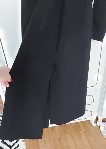 Siyah Kadın Uzun Denim Kemerli Palto - Görsel 8