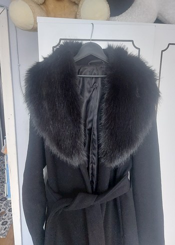 Siyah Kadın Uzun Denim Kemerli Palto - Görsel 10