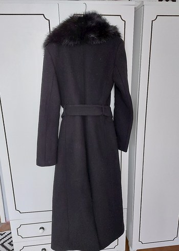 Siyah Kadın Uzun Denim Kemerli Palto - Görsel 7