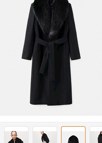 Siyah Kadın Uzun Denim Kemerli Palto - Görsel 4