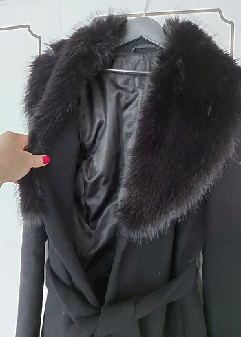 Siyah Kadın Uzun Denim Kemerli Palto - Görsel 6