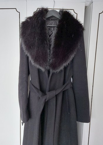 Siyah Kadın Uzun Denim Kemerli Palto - Görsel 5