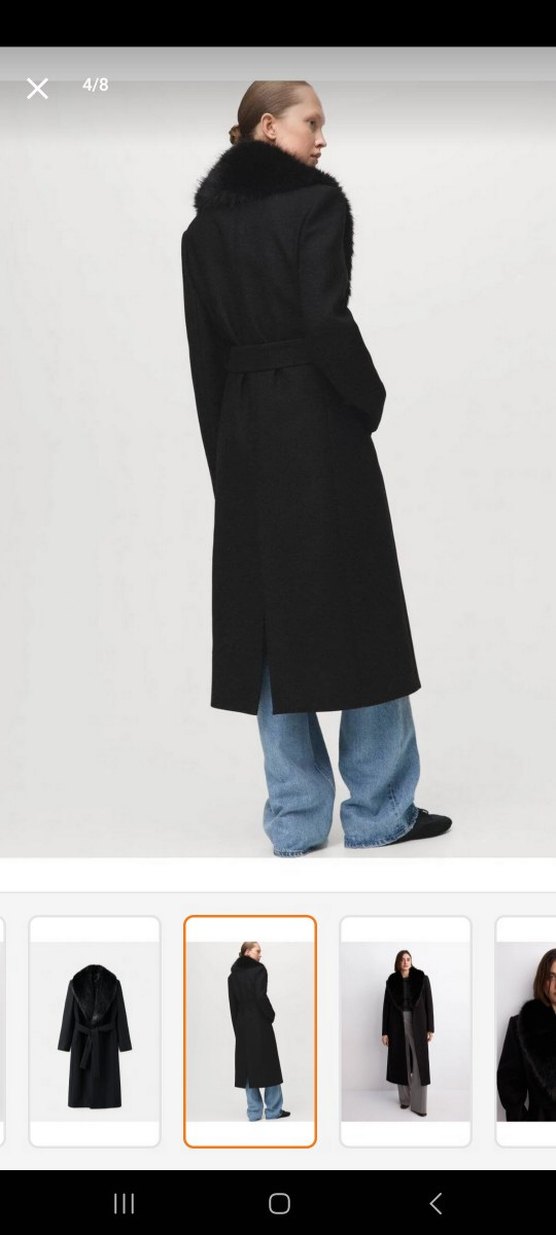 Siyah Kadın Uzun Denim Kemerli Palto - Görsel 2