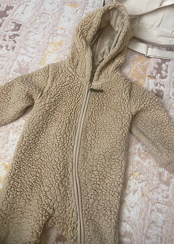 Kahverengi Peluş Bebek Tulumu Kapüşonlu - Görsel 2