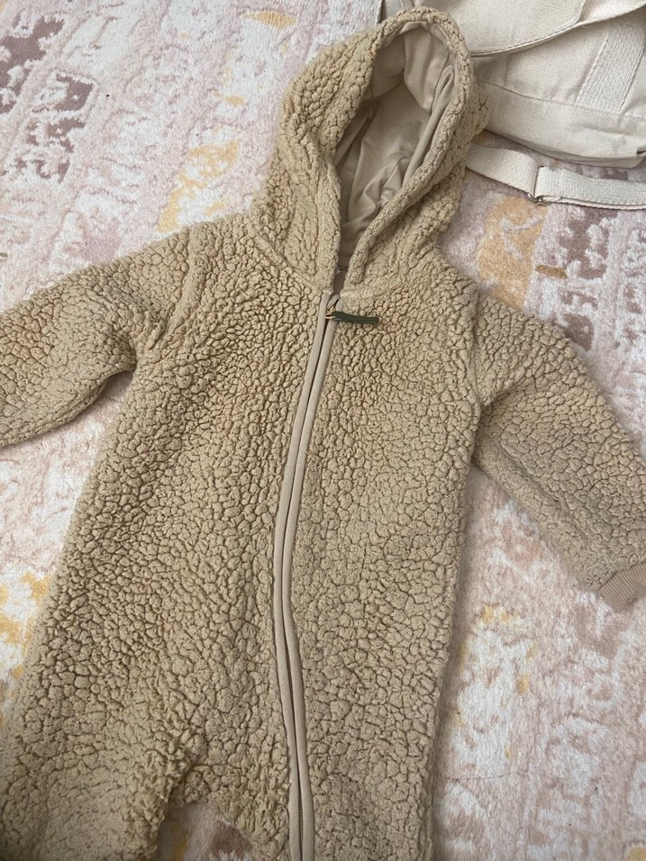 Kahverengi Peluş Bebek Tulumu Kapüşonlu - Görsel 2