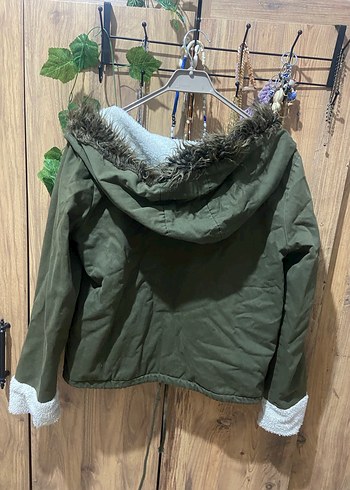 Gri Kamuflaj Desenli Kadın Peluş Ceket - Görsel 2