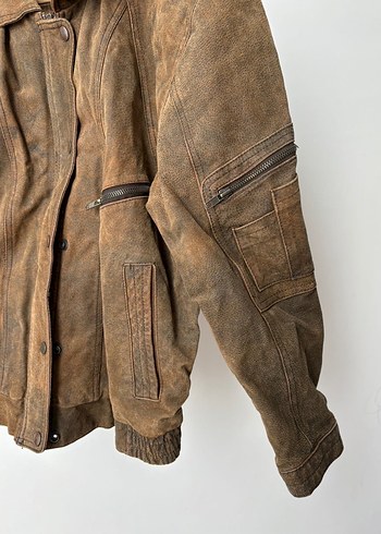 Nubuk süet kalın deri ceket bomber - Görsel 6