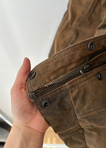 Nubuk süet kalın deri ceket bomber - Görsel 7